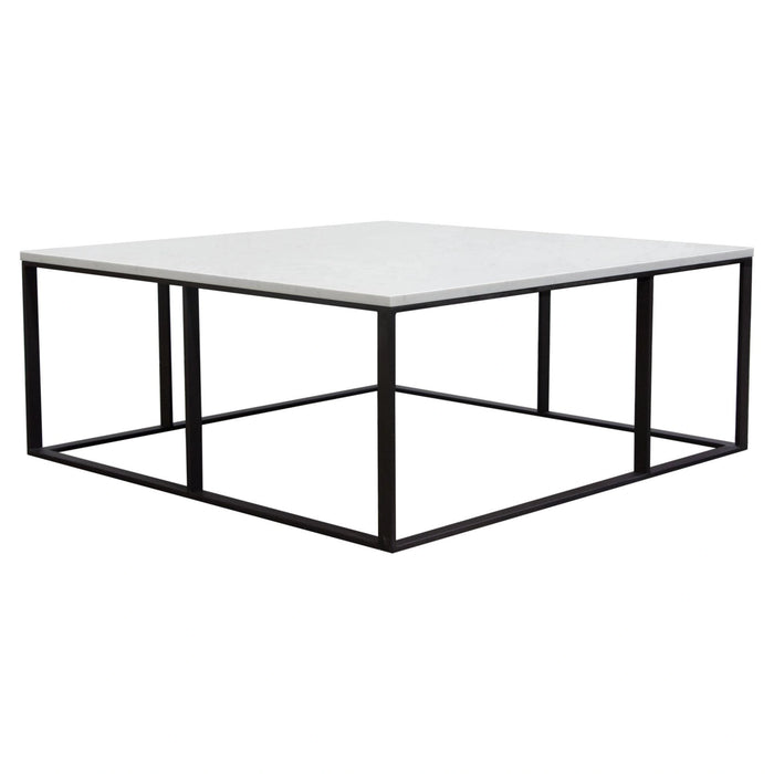Surface Square Cocktail Table w/ Engineered Marble Top & Black Powder Coated Metal Base by Diamond Sofa