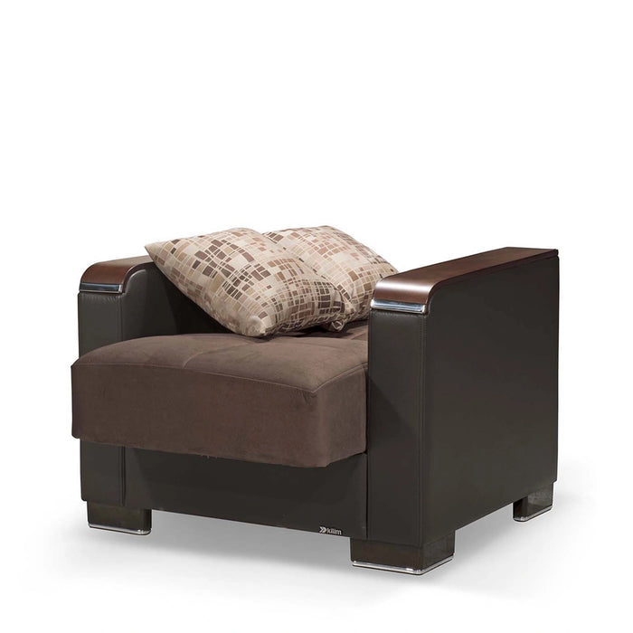 Ottomanson Armada X Collection Upholstered Convertible Wood Trimmed Armchair with Storage