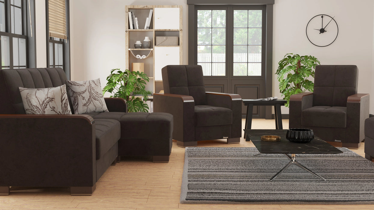 Ottomanson Armada X Collection Upholstered Convertible Wood Trimmed Chaise Lounge with Storage