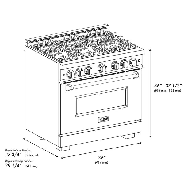 ZLINE 36 in. 5.2 cu. ft. Classic Gas Range with 6 Burner Cooktop and Convection Gas Oven in Stainless Steel (CGR36) - Home And Beyond