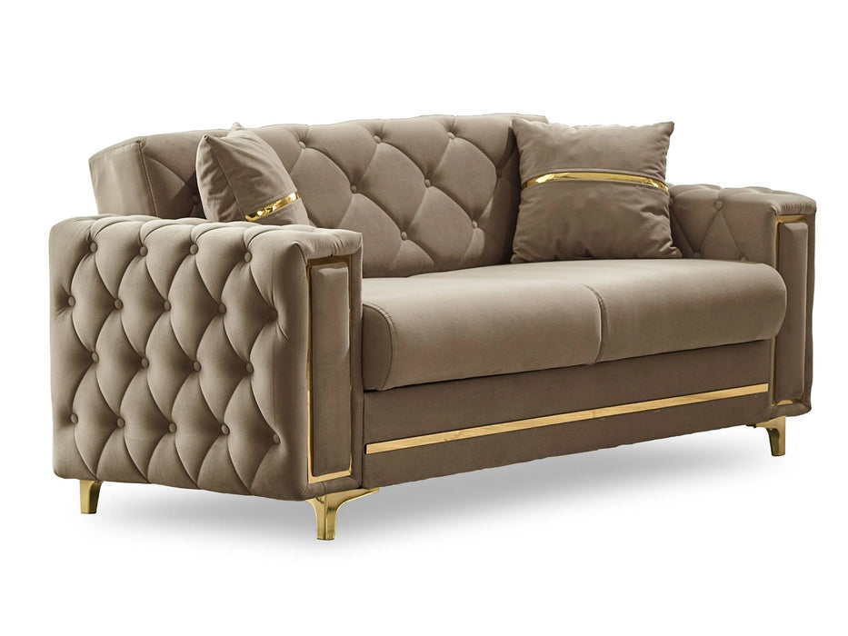 Bolivya Convertible Loveseat Beige With Gold Legs