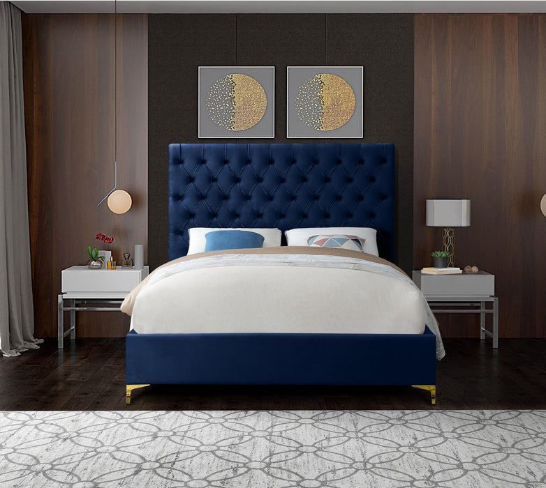 Cruz Navy Velvet King Bed
