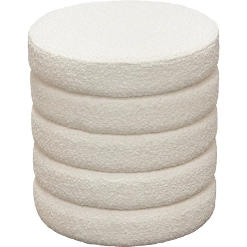 Helix Round Accent Ottoman in Ivory Boucle fabric