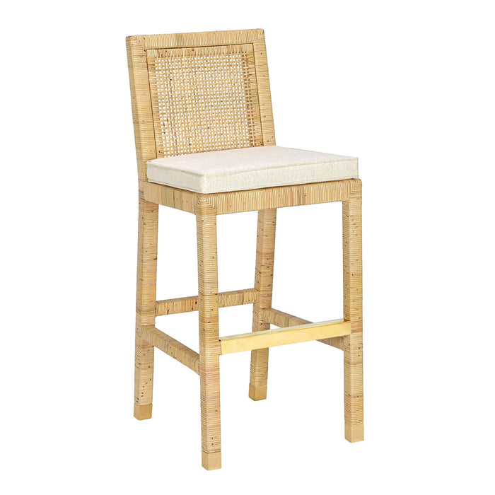 Amara Rattan &amp; Cream Contract-Grade Linen Stool