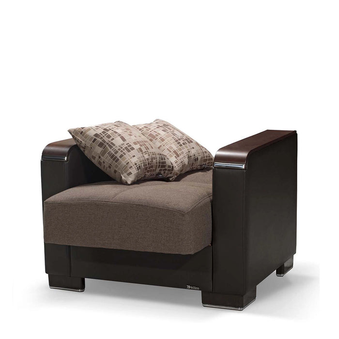 Ottomanson Armada X Collection Upholstered Convertible Wood Trimmed Armchair with Storage