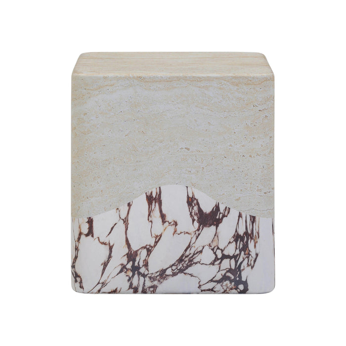 Brut Faux Travertine & Breccia Concrete Indoor/Outdoor Side Table