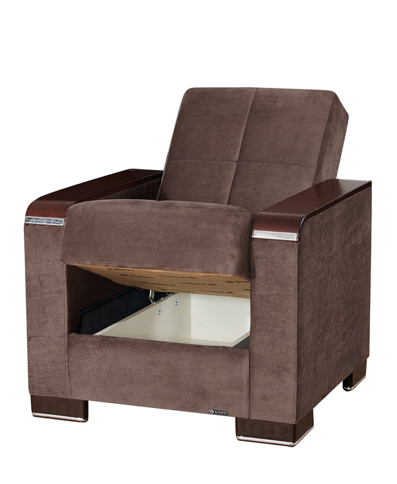 Ottomanson Armada X Collection Upholstered Convertible Wood Trimmed Armchair with Storage