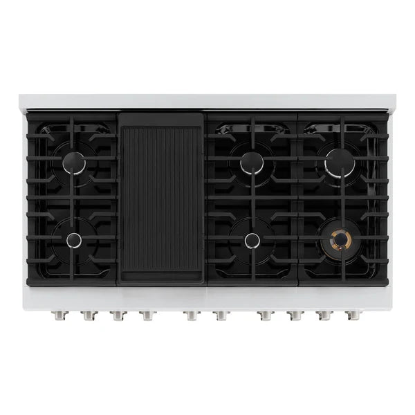 ZLINE 48 in. 6.7 cu. ft. Paramount Double Oven Gas Range with 8 Burner Cooktop in Stainless Steel (SGR48) - Home And Beyond