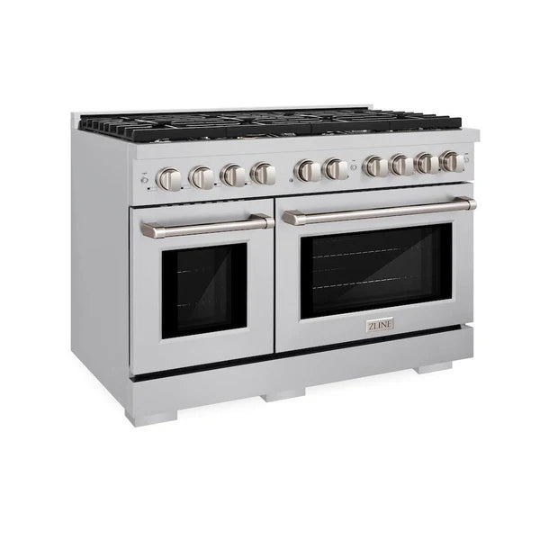 ZLINE 48 in. 6.7 cu. ft. Paramount Double Oven Gas Range with 8 Burner Cooktop in Stainless Steel (SGR48) - Home And Beyond
