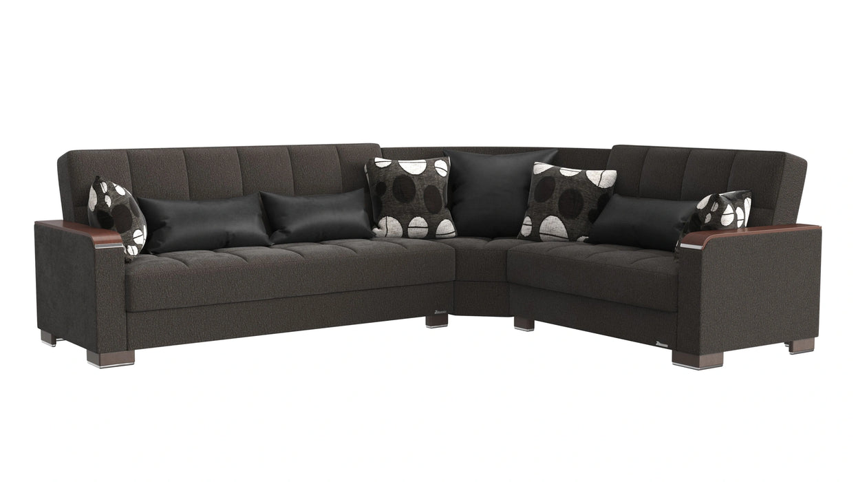 Ottomanson Armada X Collection Upholstered Convertible Wood Trimmed Sectional with Storage