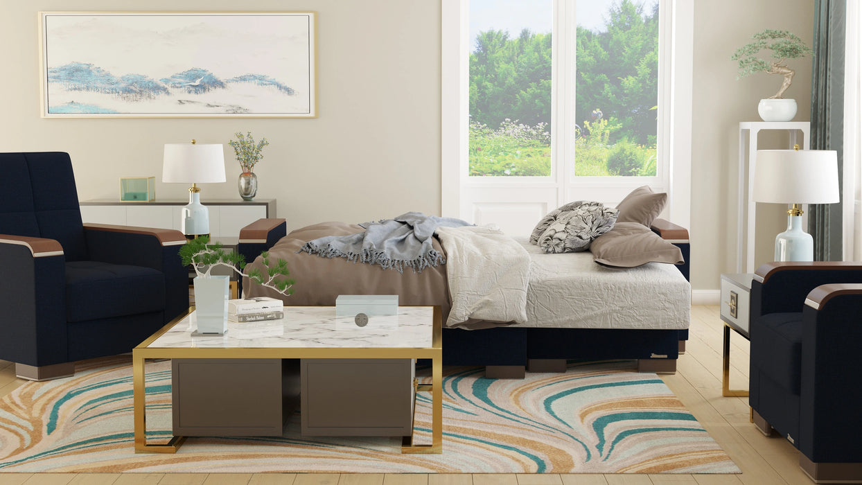 Ottomanson Armada X Collection Upholstered Convertible Wood Trimmed Chaise Lounge with Storage