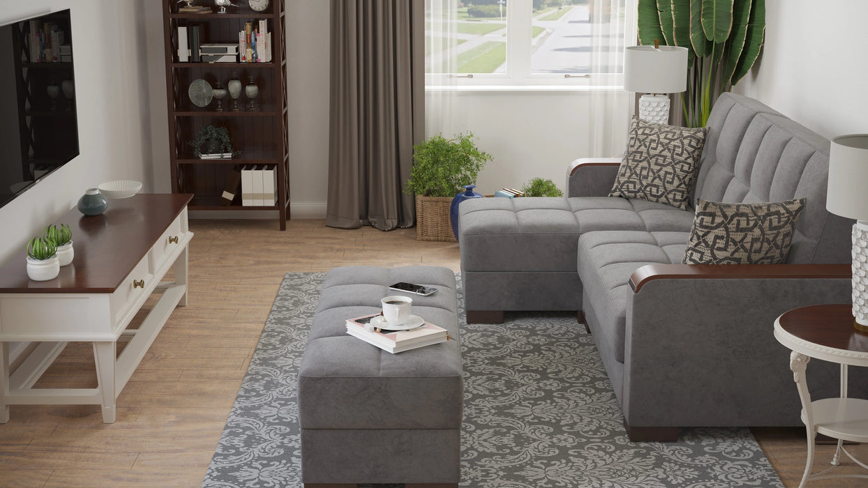 Ottomanson Armada X Collection Upholstered Convertible Wood Trimmed Chaise Lounge with Storage