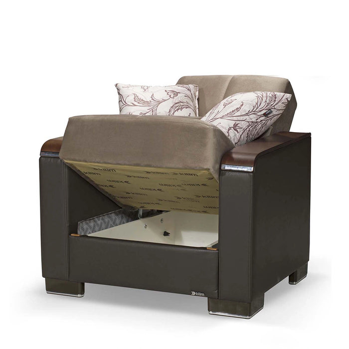 Ottomanson Armada X Collection Upholstered Convertible Wood Trimmed Armchair with Storage