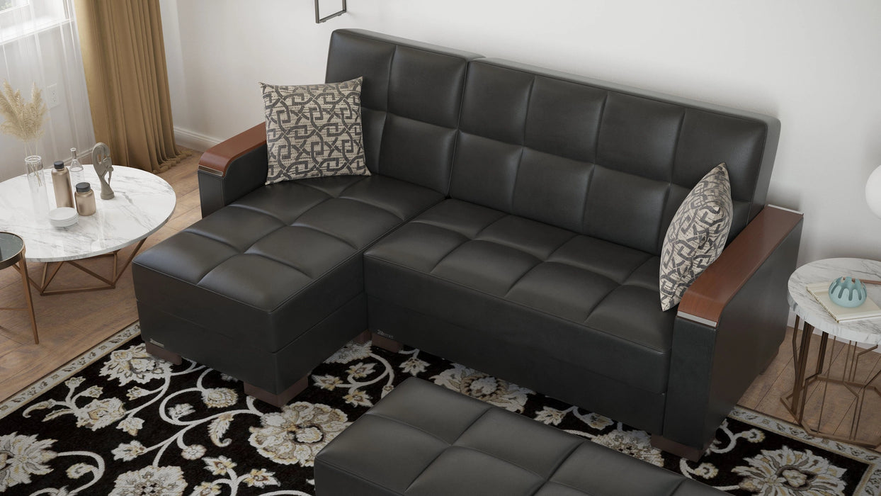 Ottomanson Armada X Collection Upholstered Convertible Wood Trimmed Chaise Lounge with Storage