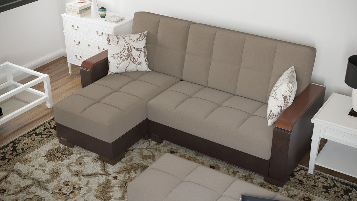 Ottomanson Armada X Collection Upholstered Convertible Wood Trimmed Chaise Lounge with Storage