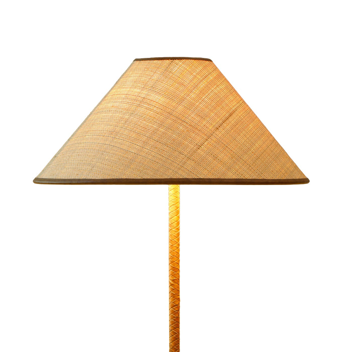 Keria Natural Vegan Leather and Raffia Contract-Grade Floor Lamp
