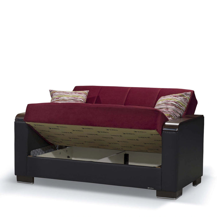 Ottomanson Armada X Collection Upholstered Convertible Wood Trimmed Loveseat with Storage