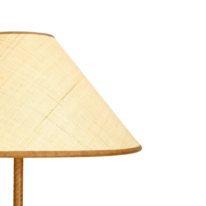 Keria Natural Vegan Leather and Raffia Contract-Grade Floor Lamp