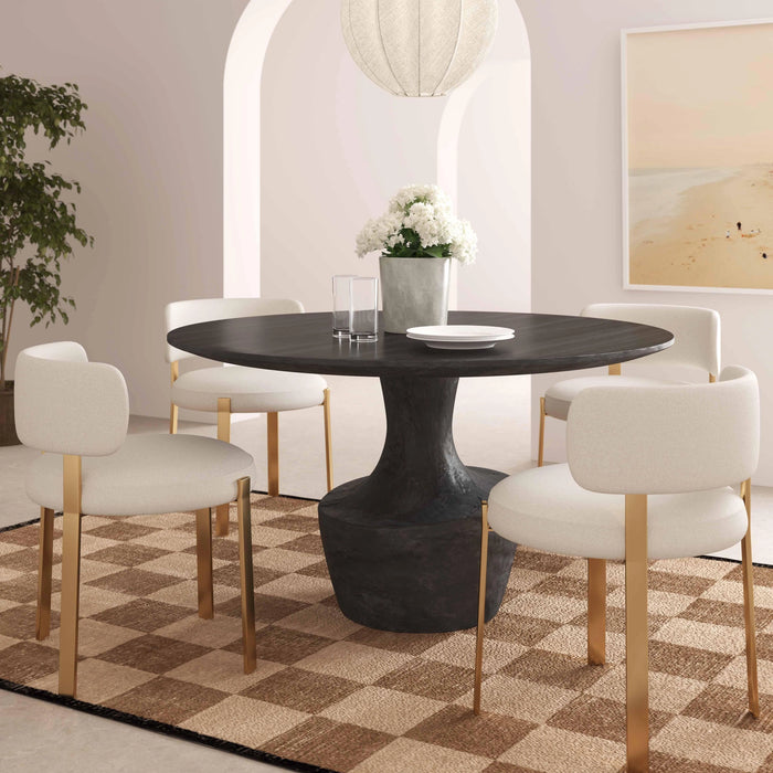 Gevra 54" Black Acacia &amp; Faux Plaster Round Dining Table