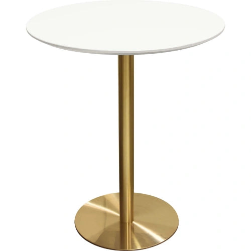 Stella 36" Round Bar Height Table w/ White Lacquer Top and Brushed Gold Metal Base