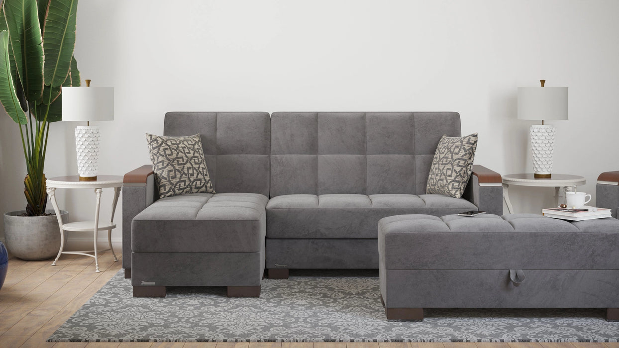 Ottomanson Armada X Collection Upholstered Convertible Wood Trimmed Ottoman with Storage