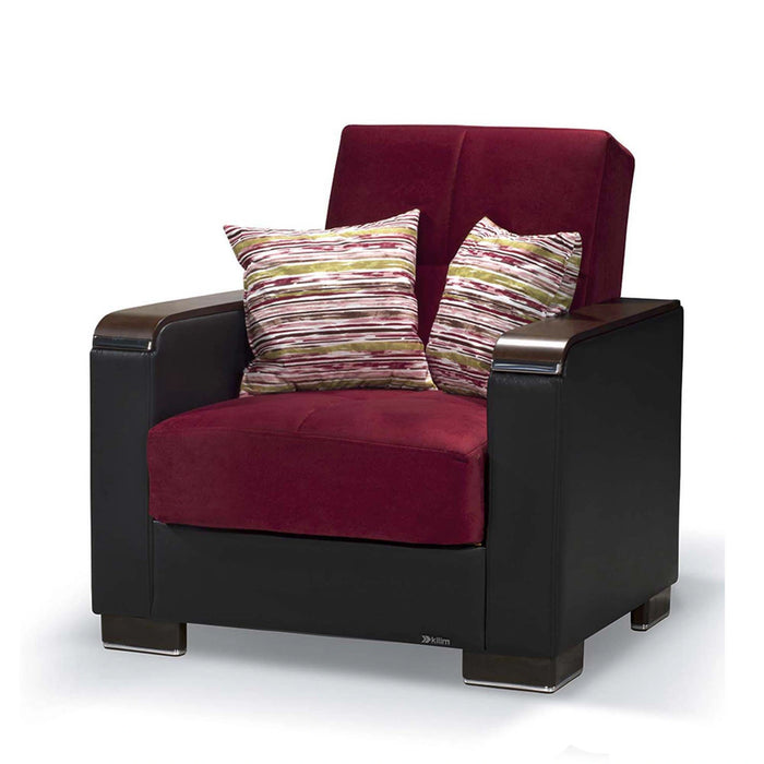 Ottomanson Armada X Collection Upholstered Convertible Wood Trimmed Armchair with Storage