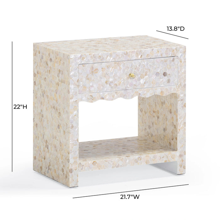 Piara 22" Natural Mother of Pearl Inlaid Nightstand With Drawer