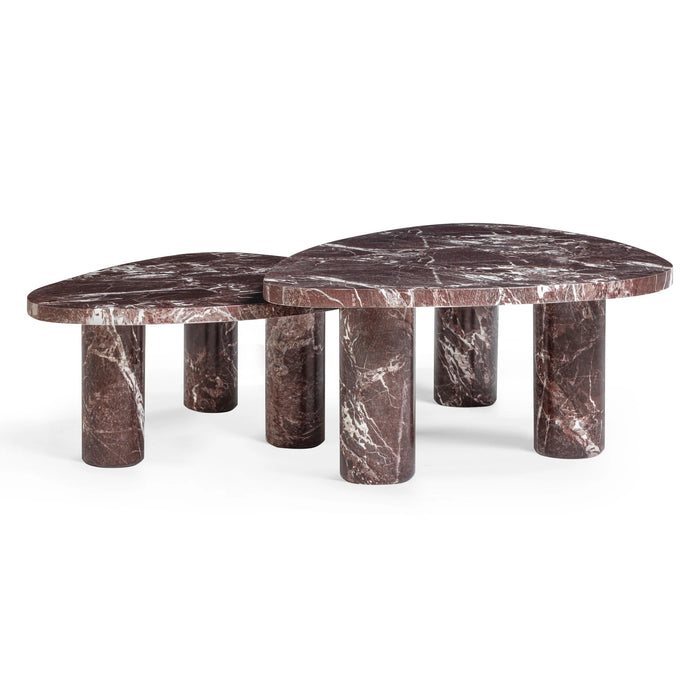 Libby 2-Piece Faux Red Levanto Marble Indoor/Outdoor Nesting Coffee Table Set
