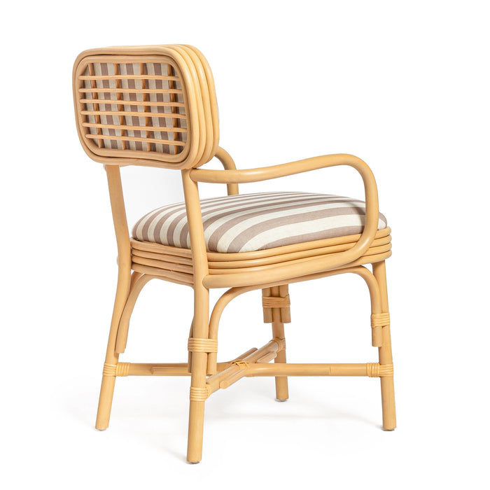 Dorine Striped Performance Linen &amp; Rattan Dining Armchair
