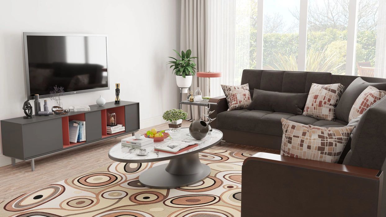 Ottomanson Armada X Collection Upholstered Convertible Wood Trimmed Sectional with Storage