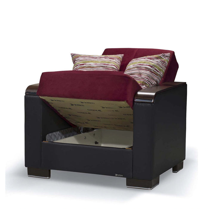 Ottomanson Armada X Collection Upholstered Convertible Wood Trimmed Armchair with Storage
