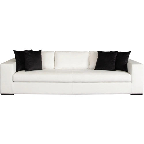 Muse Sofa in Mist White Performance Fabric w/ (4) Black Accent Pillows