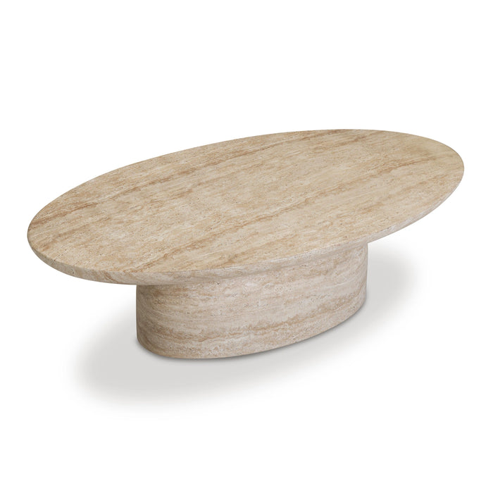 Sonia 51" Faux Travertine Indoor/Outdoor Concrete Coffee Table