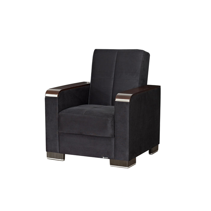 Ottomanson Armada X Collection Upholstered Convertible Wood Trimmed Armchair with Storage