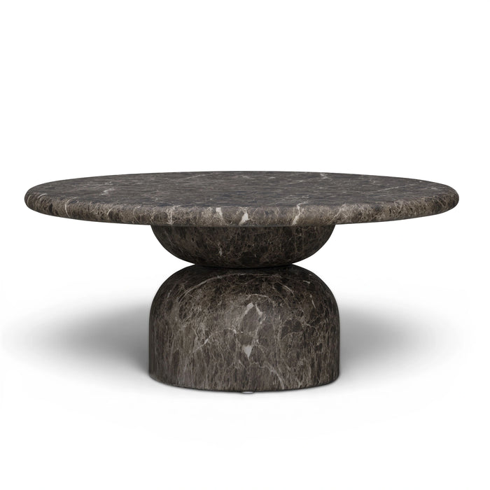 Cynthia 36" Faux Travertine Concrete Indoor/Outdoor Coffee Table