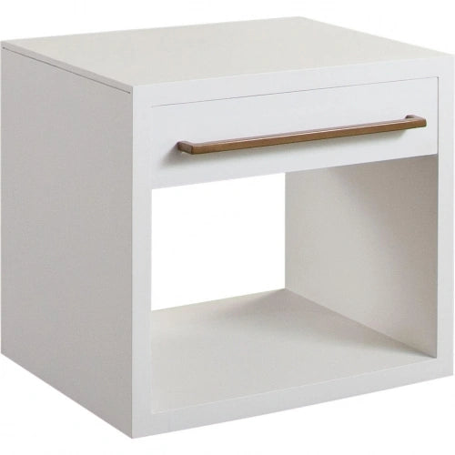 Encore Solid Mango Wood 1-Drawer End Table in White Finish w/ Gold Metal Handle