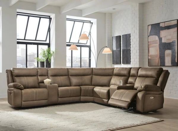 Max-Momentum 7-Piece Biscotti Zero Gravity Power Reclining L-Shape Sectional with Audio Consoles