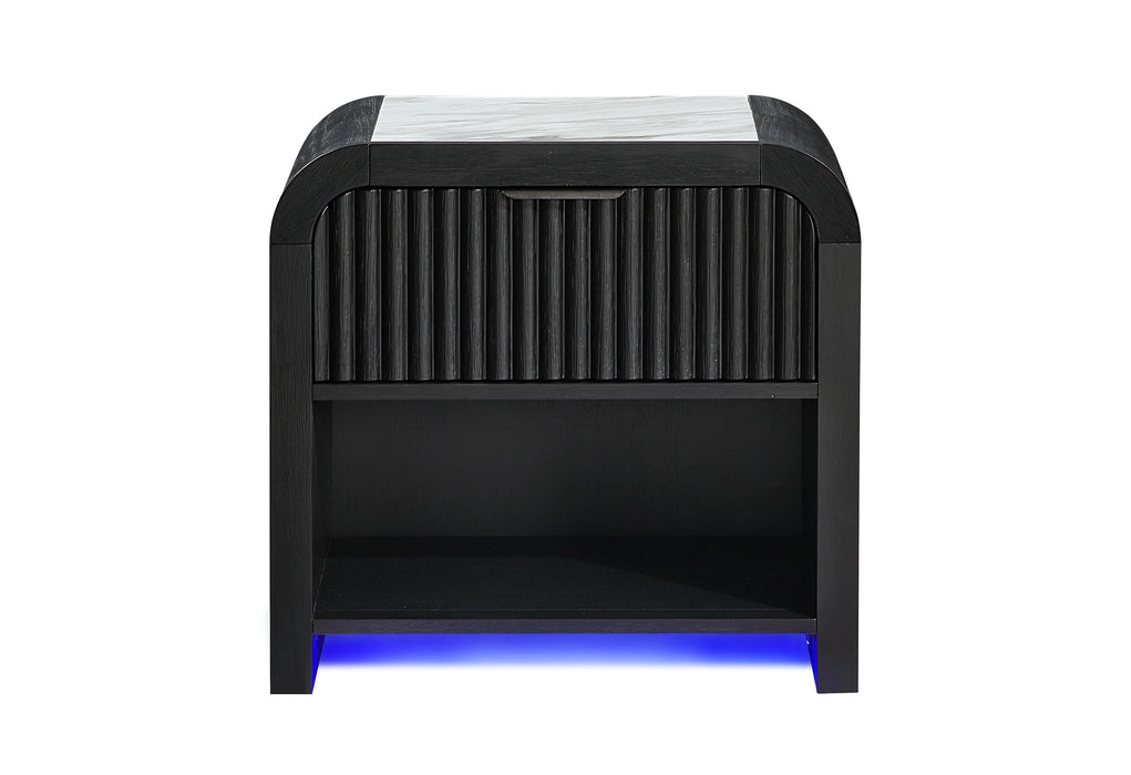 Beckett Wht/Blk Nightstand W/LED & Speaker