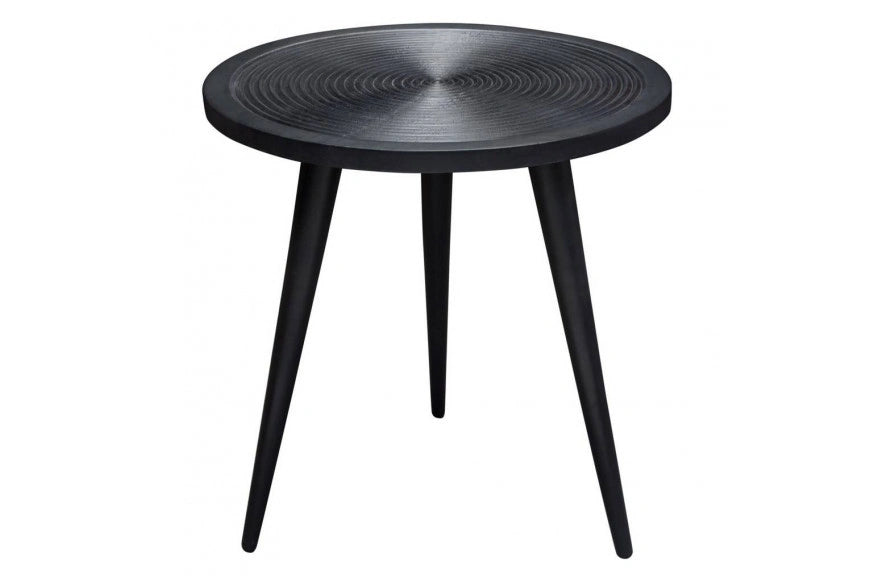 Vortex Round End Table in Solid Mango Wood Top in Black Finish & Iron Legs
