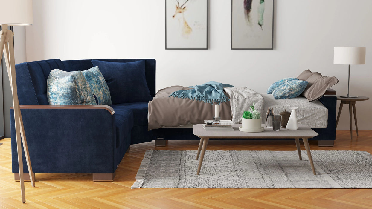 Ottomanson Armada X Collection Upholstered Convertible Wood Trimmed Sectional with Storage