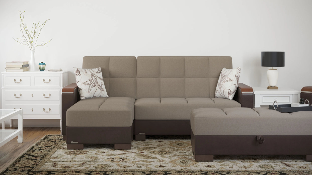 Ottomanson Armada X Collection Upholstered Convertible Wood Trimmed Ottoman with Storage