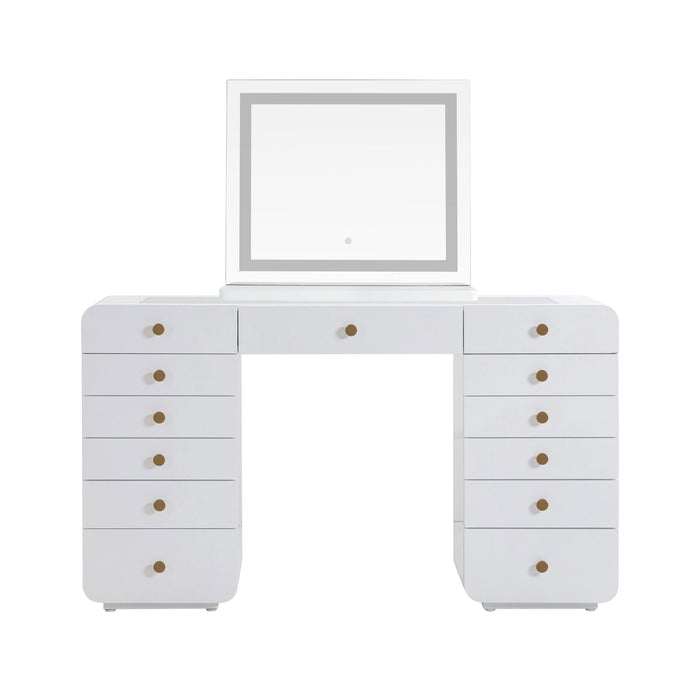 Hollywood 56" White Desk with LED Panel Vanity Mirror