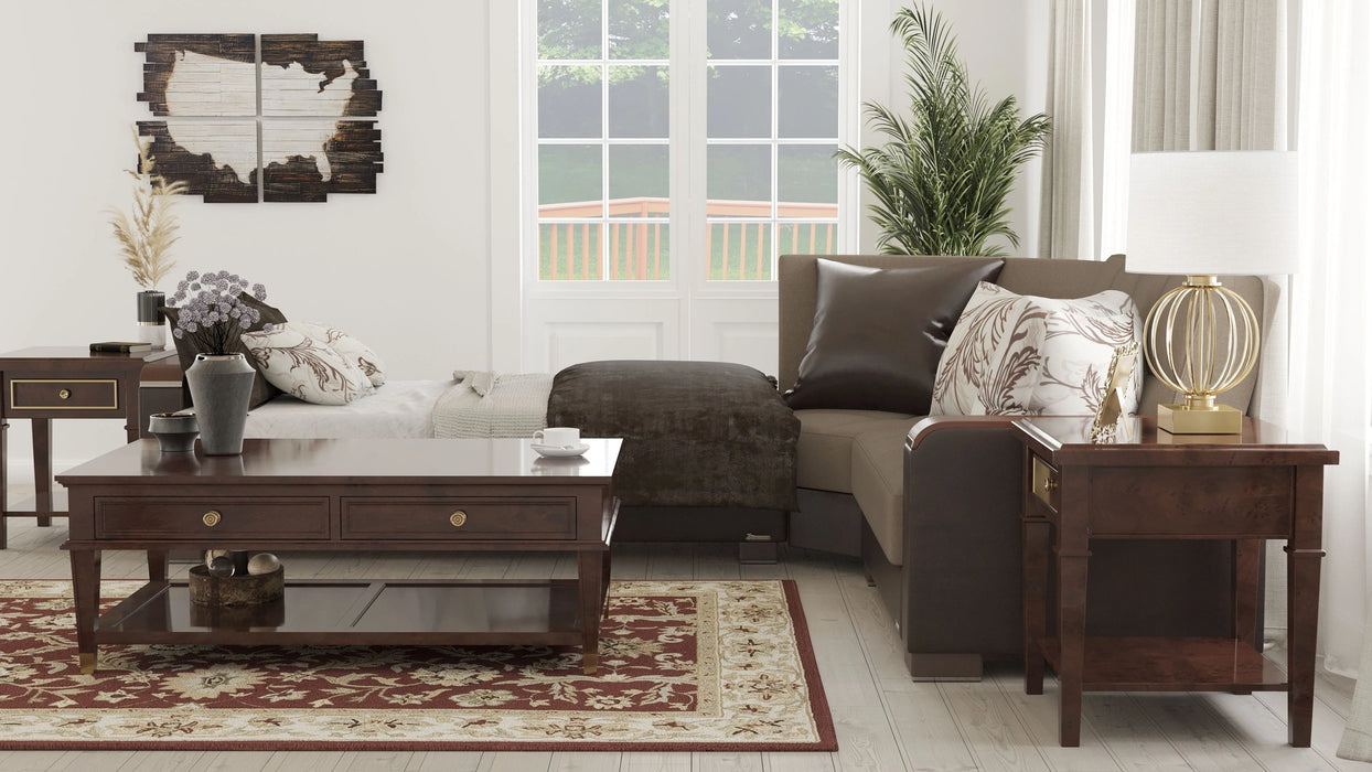 Ottomanson Armada X Collection Upholstered Convertible Wood Trimmed Sectional with Storage