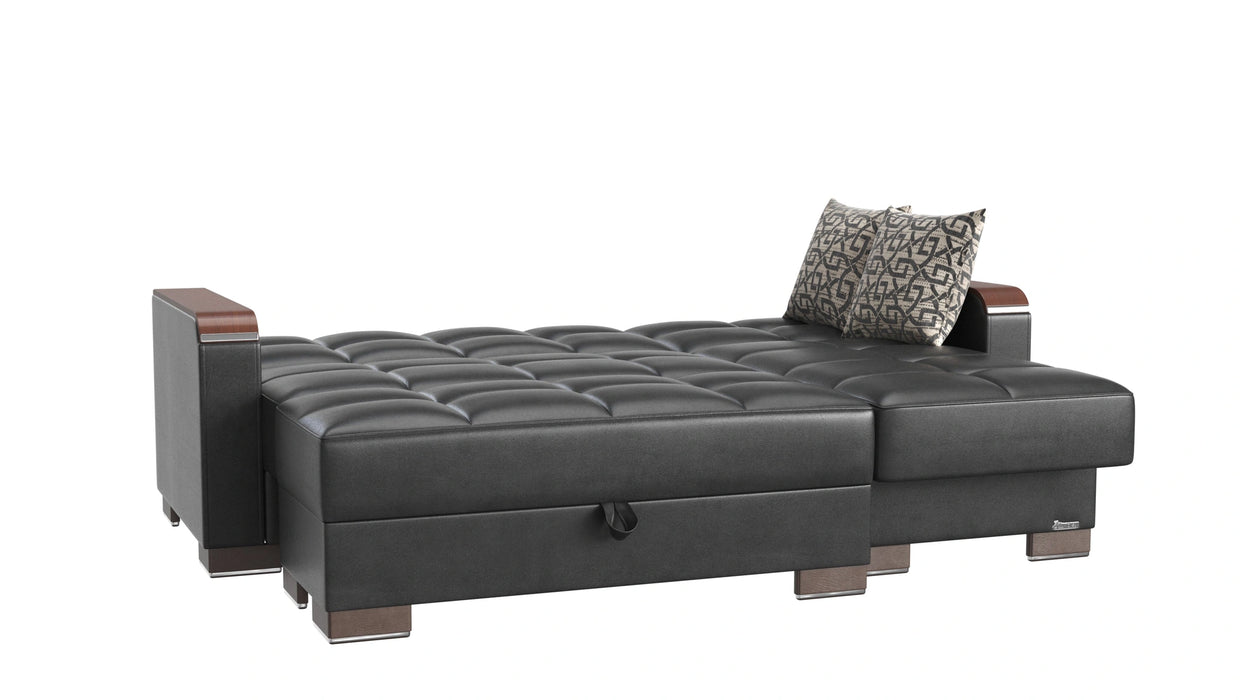Ottomanson Armada X Collection Upholstered Convertible Wood Trimmed Chaise Lounge with Storage