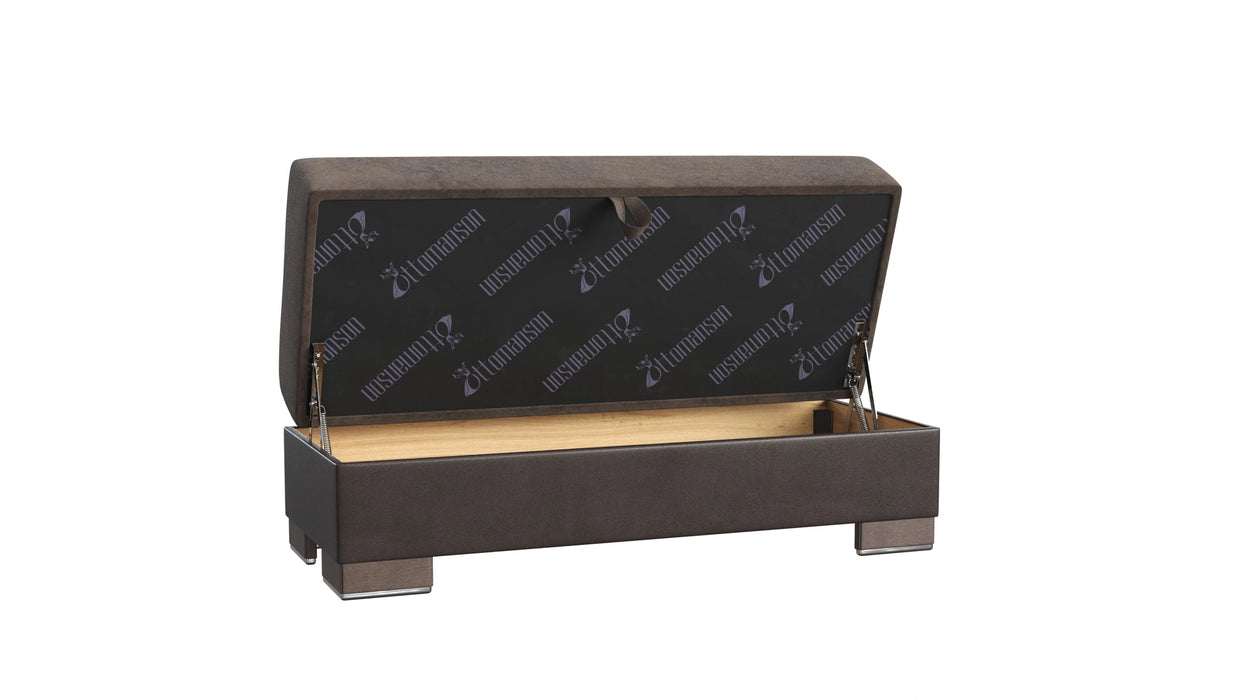 Ottomanson Armada X Collection Upholstered Convertible Wood Trimmed Ottoman with Storage