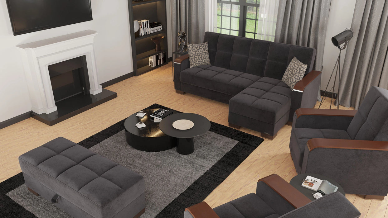 Ottomanson Armada X Collection Upholstered Convertible Wood Trimmed Ottoman with Storage