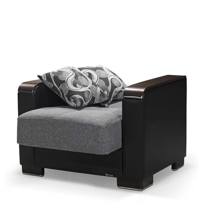 Ottomanson Armada X Collection Upholstered Convertible Wood Trimmed Armchair with Storage