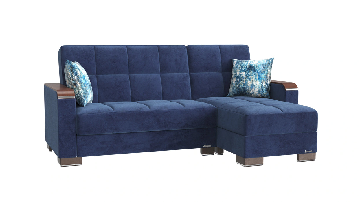 Ottomanson Armada X Collection Upholstered Convertible Wood Trimmed Chaise Lounge with Storage
