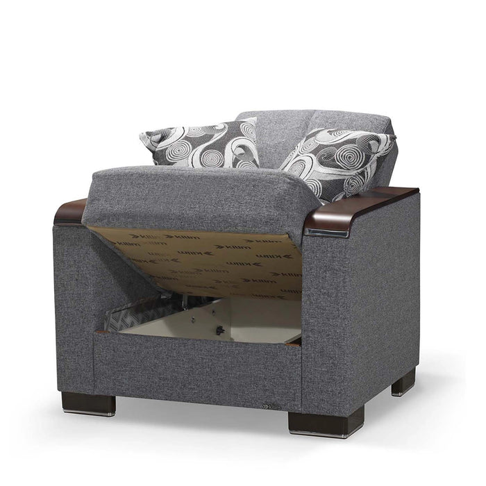 Ottomanson Armada X Collection Upholstered Convertible Wood Trimmed Armchair with Storage