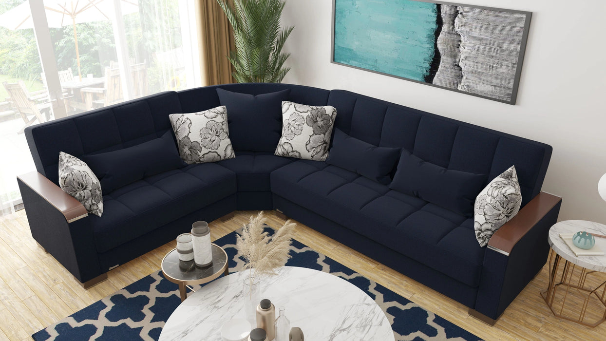 Ottomanson Armada X Collection Upholstered Convertible Wood Trimmed Sectional with Storage
